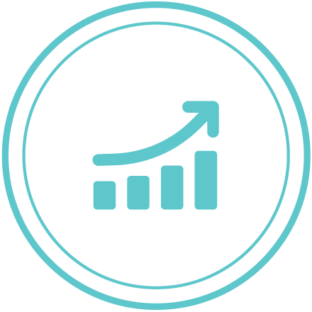 A blue graph with an arrow going up.