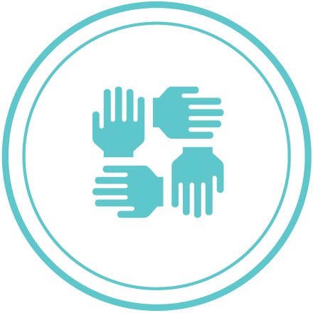 A blue circle with four squares in it.