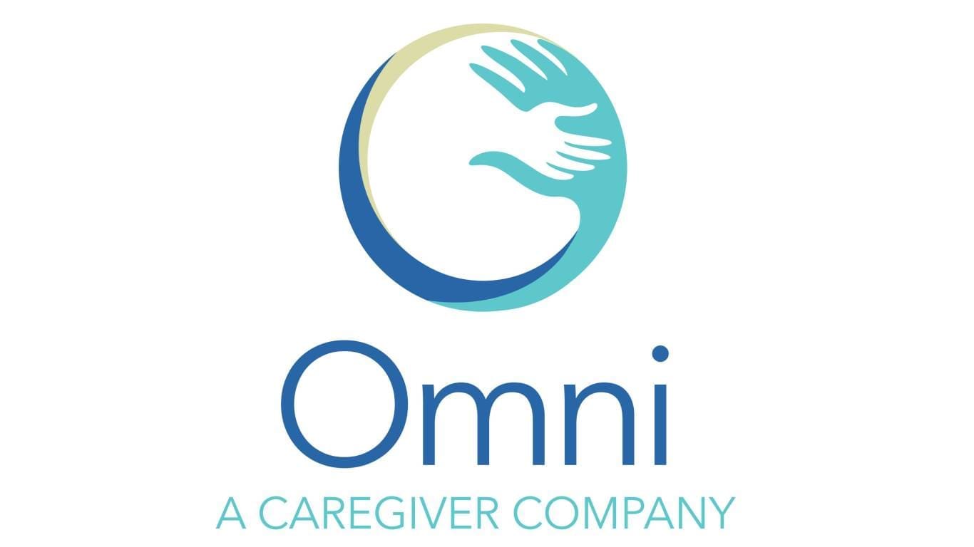Omni logo with caregiving hands symbol.