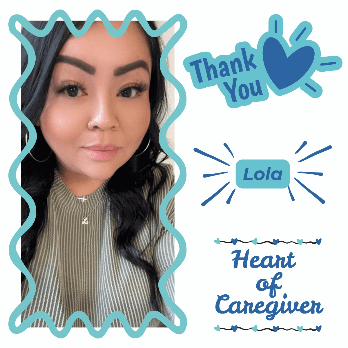 Portrait of caregiver with thank you notes.