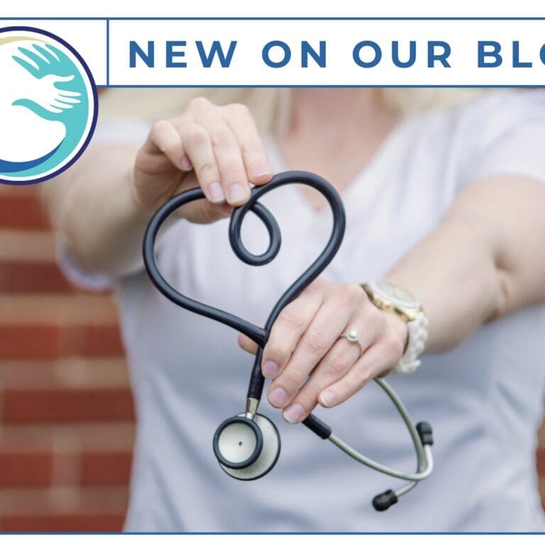 Hands shaping stethoscope into heart shape.